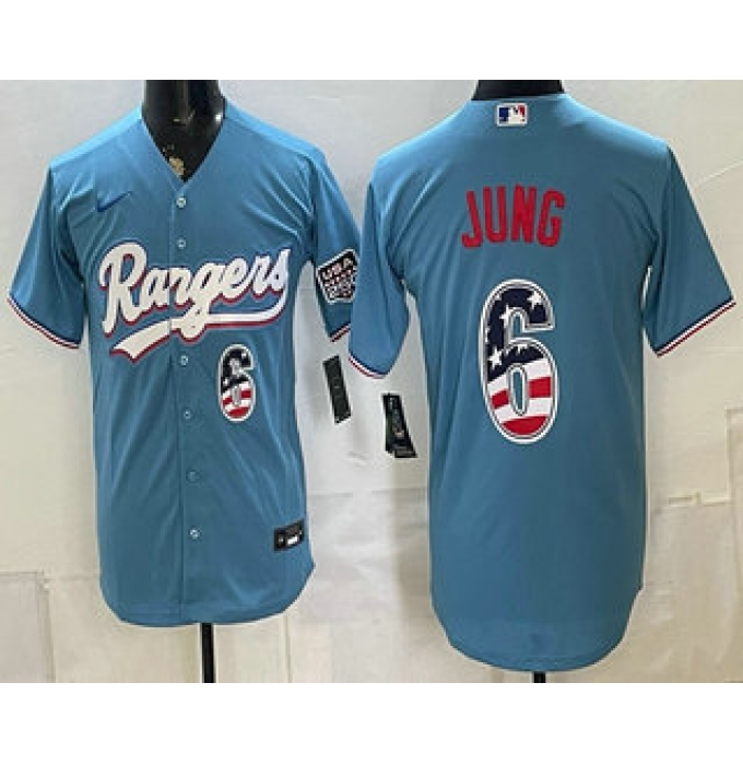 Men's Texas Rangers #6 Josh Jung Blue 2026 USA 250 Fourth of July Stitched Jersey