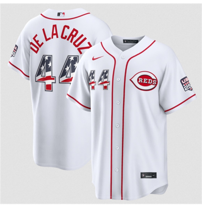 Men's Cincinnati Reds #44 Elly De La Cruz White 2026 USA 250 Fourth of July Home Stitched Baseball Jersey