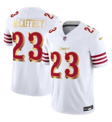 Men's San Francisco 49ers #23 Christian McCaffrey White Gold 2025 F.U.S.E. “Rivalries” Vapor Limited Football Stitched Jersey