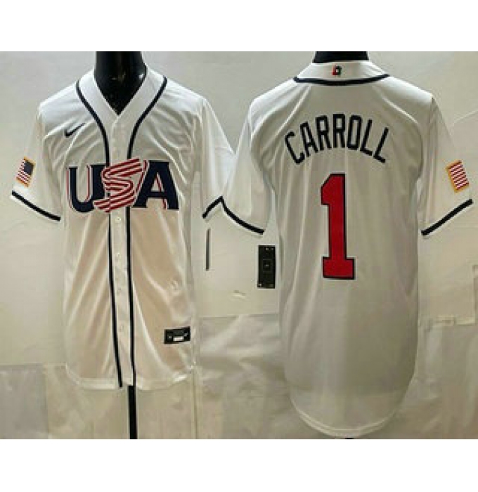 Men's USA #1 Corbin Carroll White 2026 World Baseball Classic Cool Base Jersey