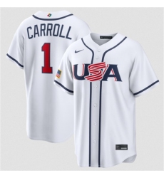 Men's USA Baseball #1 Corbin Carroll White 2026 World Baseball Classic Home Stadium Stitched Jersey