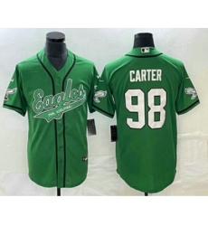 Men's Nike Philadelphia Eagles #98 Jalen Carter Green Cool Base Stitched Baseball Jersey