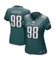 Women's Philadelphia Eagles #98 Jalen Carter Nike Midnight Green 2023 NFL Draft First Round Pick Limited Jersey