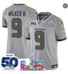 Men's Seattle Seahawks #9 Kenneth Walker III Gray 2025 F.U.S.E. Super Bowl LX And 50th Season“Rivalries” Vapor Limited Football Stitched Jersey