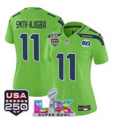 Women's Seattle Seahawks #11 Jaxon Smith-Njigba Green 2025 F.U.S.E. Super Bowl LX And 50th Season & USA 250 Vapor Limited Football Stitched Jersey
