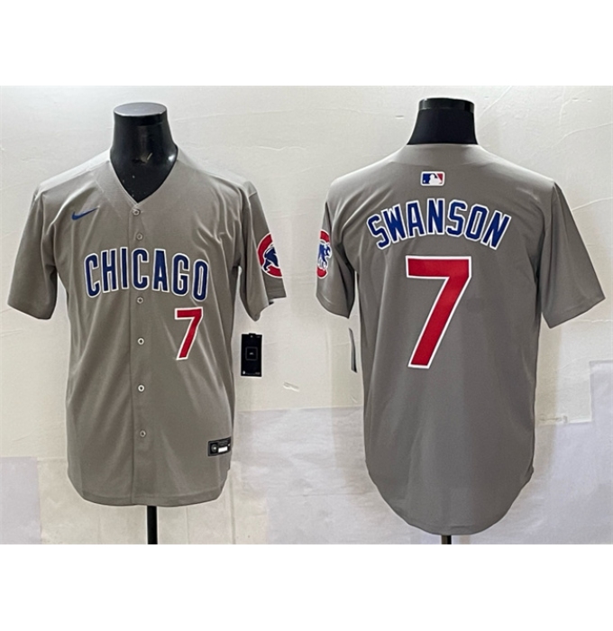 Men's Chicago Cubs #7 Dansby Swanson Gray Limited Stitched Baseball Jersey