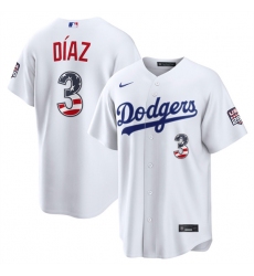 Men's Los Angeles Dodgers #3 Edwin Díaz White USA 250 Fourth of July Home Stitched Baseball Jersey