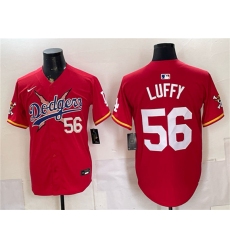Men's Los Angeles Dodgers x One Piece #56 Luffy Red Vapor Premier Limited Stitched Baseball Jersey