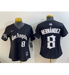 Women's Los Angeles Dodgers #8 Enrique Hernández Black 2025 World Series Champions LA Gothic Edition Limited Stitched Baseball Jersey(Run Small)