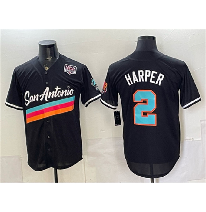 Men's San Antonio Spurs #2 Dylan Harper Black USA 250 City Edition Stitched Baseball Jersey