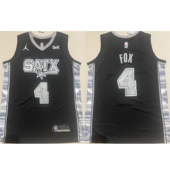 Men's San Antonio Spurs #4 De'Aaron Fox Black 2024-25 Statement Edition Stitched Basketball Jersey