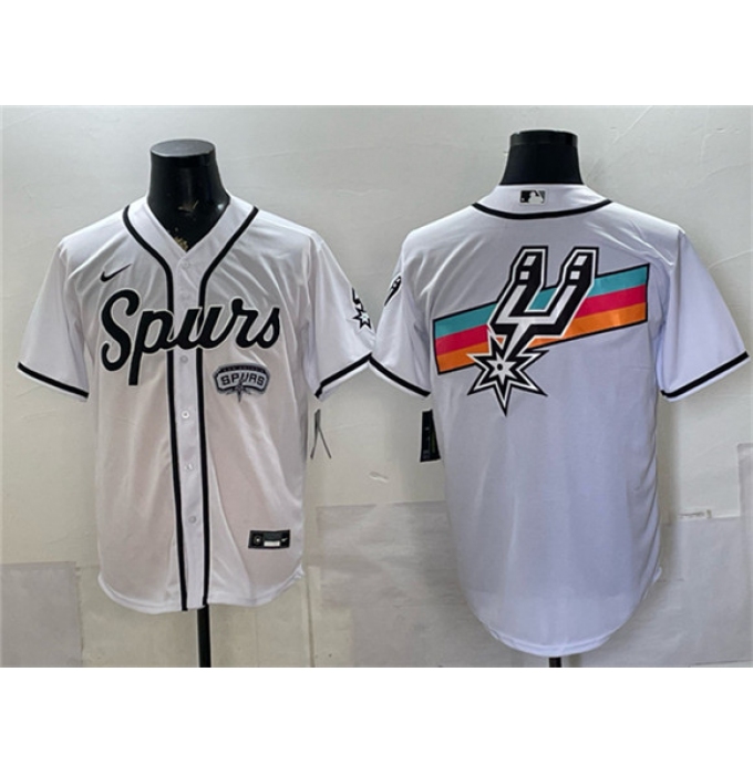 Men's San Antonio Spurs Team Big Logo White Stitched Baseball Jersey
