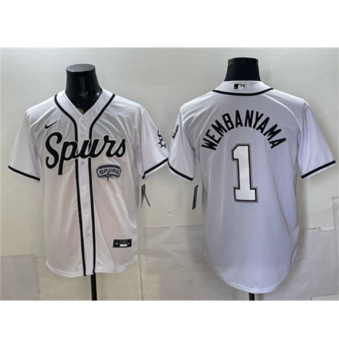 Men's San Antonio Spurs #1 Victor Wembanyama White Stitched Baseball Jersey