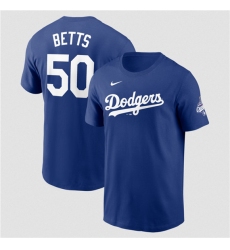 Men's Los Angeles Dodgers #50 Mookie Betts Royal 2025 World Series Champions Name & Number T-Shirt
