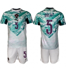 Men's Portugal Team #5 Diogo Dalot Green 2026 World Cup Away Soccer Jersey Suit