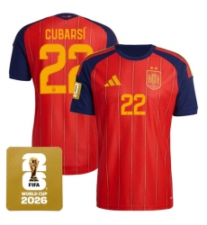 Men's Spain Team #22 Pau Cubarsí Red 2026 World Cup Home Soccer Jersey