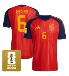 Men's Spain Team #6 Mikel Merino Red 2026 World Cup Home Soccer Jersey