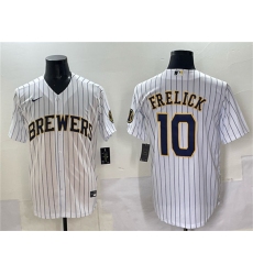Men's Milwaukee Brewers #10 Sal Frelick White Pinstripe 2025 With Stitched Baseball Jersey