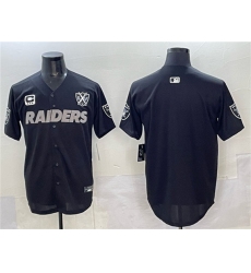 Men's Las Vegas Raiders Blank Black With Nevada Silver Stat And 65th Anniversary 3-Star C Stitched Baseball Jersey