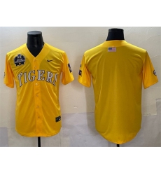 Men's LSU Tigers Blank Gold 2025 World Series & SEC Patch Stitched Baseball Jersey