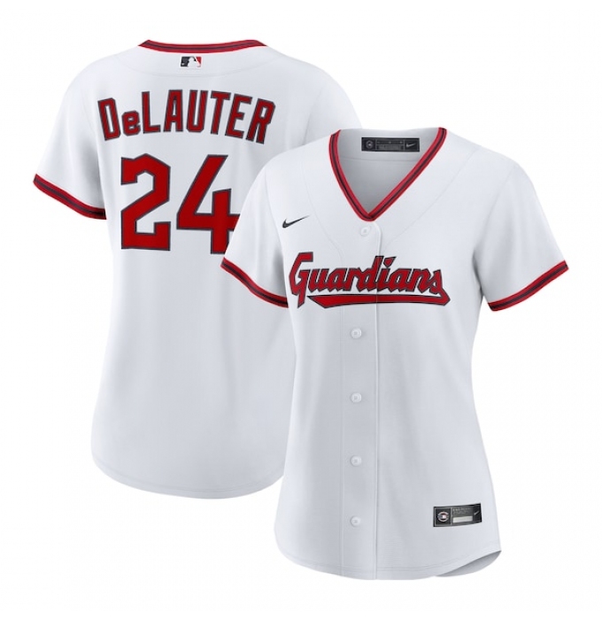 Women's Cleveland Guardians #24 Chase DeLauter Nike White Home Replica Jersey