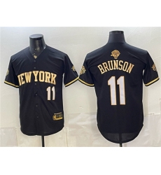 Men's New York Knicks #11 Jalen Brunson Black Gold 2026 Finals Stitched Baseball Jersey