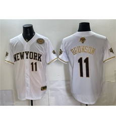 Men's New York Knicks #11 Jalen Brunson White Gold 2026 Finals & Eastern Conference Champions Stitched Baseball Jersey