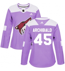 Women's Adidas Arizona Coyotes #45 Josh Archibald Authentic Purple Fights Cancer Practice NHL Jersey