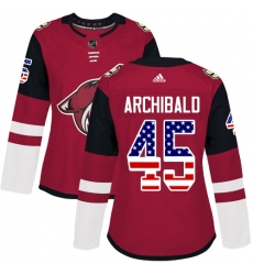 Women's Adidas Arizona Coyotes #45 Josh Archibald Authentic Red USA Flag Fashion NHL Jersey