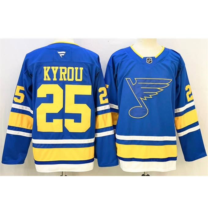 Men's St. Louis Blues #25 Jordan Kyrou Blue 2025 Stitched Hockey Jersey