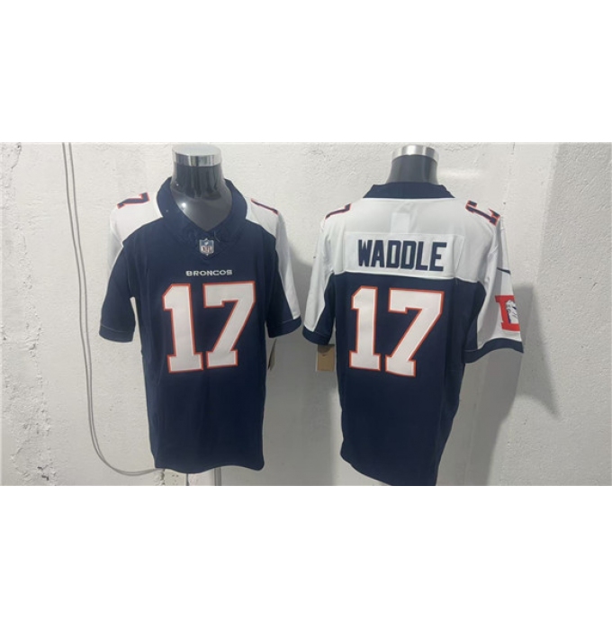Men's Denver Broncos #17 Jaylen Waddle Navy White 2026 Vapor Limited Football Stitched Jersey