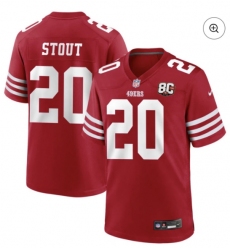 Men's San Francisco 49ers #20 Stout Red 80th Anniversary Patch 2026 Stitched Football Jersey