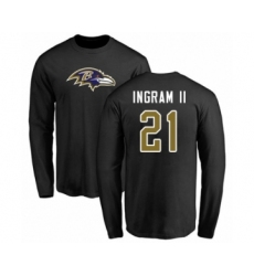 Football Baltimore Ravens #21 Mark Ingram II Black Name & Number Logo Long Sleeve T-Shirt