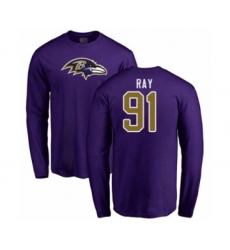 Football Baltimore Ravens #91 Shane Ray Purple Name & Number Logo Long Sleeve T-Shirt
