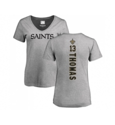 Football Women's New Orleans Saints #13 Michael Thomas Ash Backer V-Neck T-Shirt