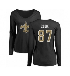 Football Women's New Orleans Saints #87 Jared Cook Black Name & Number Logo Slim Fit Long Sleeve T-Shirt