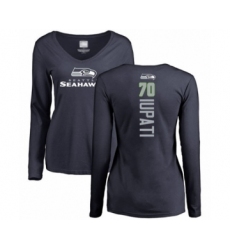 Football Women's Seattle Seahawks #70 Mike Iupati Navy Blue Backer Long Sleeve T-Shirt