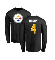 Football Pittsburgh Steelers #4 Jordan Berry Black Name & Number Logo Long Sleeve T-Shirt
