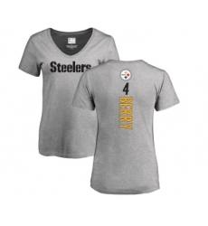 Football Women's Pittsburgh Steelers #4 Jordan Berry Ash Backer V-Neck T-Shirt
