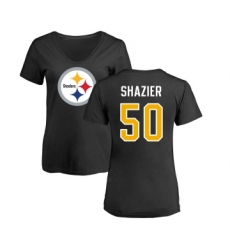 Football Women's Pittsburgh Steelers #50 Ryan Shazier Black Name & Number Logo Slim Fit T-Shirt