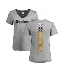 Football Women's Pittsburgh Steelers #66 David DeCastro Ash Backer V-Neck T-Shirt
