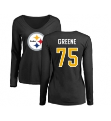 Football Women's Pittsburgh Steelers #75 Joe Greene Black Name & Number Logo Slim Fit Long Sleeve T-Shirt