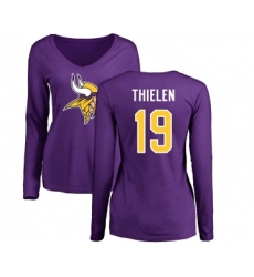 Football Women's Minnesota Vikings #19 Adam Thielen Purple Name & Number Logo Slim Fit Long Sleeve T-Shirt
