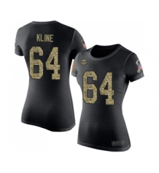 Football Women's Minnesota Vikings #64 Josh Kline Black Camo Salute to Service T-Shirt