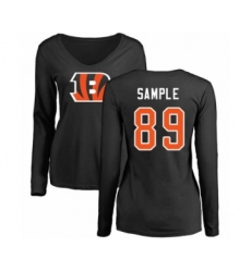 Football Women's Cincinnati Bengals #89 Drew Sample Black Name & Number Logo Long Sleeve T-Shirt