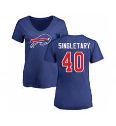 Football Women's Buffalo Bills #40 Devin Singletary Royal Blue Name & Number Logo T-Shirt