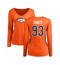Football Women's Denver Broncos #93 Dre'Mont Jones Orange Name & Number Logo Long Sleeve T-Shirt