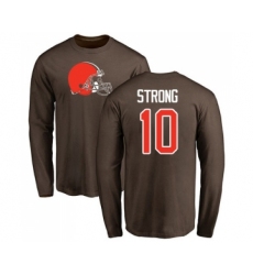Football Cleveland Browns #10 Jaelen Strong Brown Name & Number Logo Long Sleeve T-Shirt