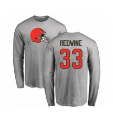 Football Cleveland Browns #33 Sheldrick Redwine Ash Name & Number Logo Long Sleeve T-Shirt