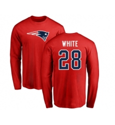 Football New England Patriots #28 James White Red Name & Number Logo Long Sleeve T-Shirt
